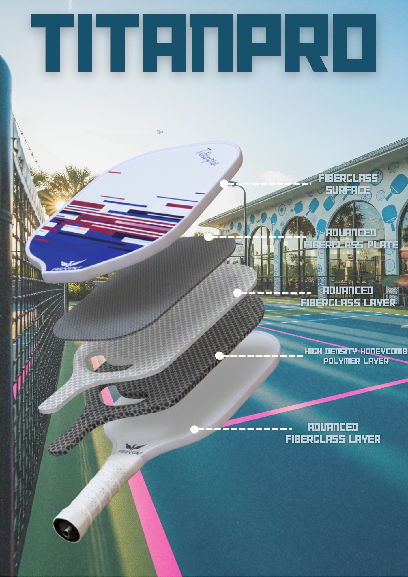 FireKick TitanPro Premium Glass Fiber Pickleball Paddle ( Cover included)